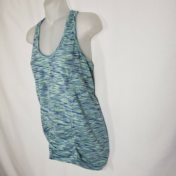 Athleta Womens Tank Top Medium Fastest Track Mint/Blue Space Dye Athletic Ruched - Picture 5 of 8